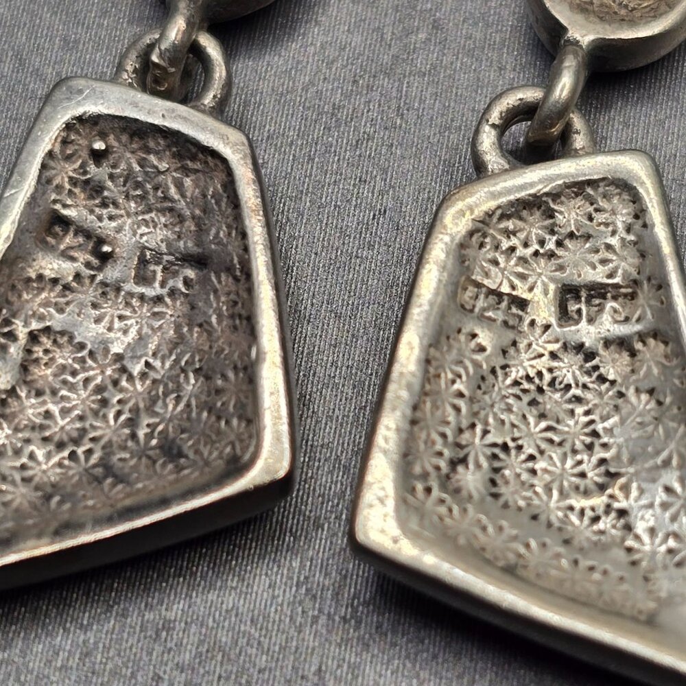 VTG Carol Felley Sterling Silver Abalone Mosaic Dangle Earrings 1" Signed CFJ - Picture 6 of 9
